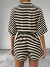 Tie Waist Half Button Striped Romper
