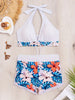 Bikini Floral Halter Neck 2 Piece Swimsuit for Women – Elegant Backless Bikini Set with Tie-Neck Bow and High Waist Shorts Bottoms – Stretchy and Comfortable Summer Swimwear for Beach Pool and Vacation by Stevvex