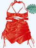 Coastal Curve Halter Bikini Set for Women – V-Neck Crisscross Drawstring Swimsuit with Chic Ring Detail & High-Waisted Boxer Shorts for Summer – Sleek Two-Piece Nylon Swimwear for Women’s Beach & Poolside Style by Stevvex
