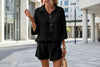 Women's Lapel Collar Double-Panel Shirt & Shorts Two-Piece Set by FitiqueFit