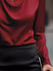 Full Size Satin Cowl Neck Long Sleeve Blouse Plus Size by Wild and Free Boutique