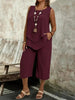 Casual Solid-Colored Sleeveless Top And Cropped Pants Two-Piece Set by FitiqueFit
