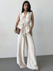 Women's Lace-Up V-Neck Vest & Pants Two-Piece Set – Elegant Commuter by FitiqueFit
