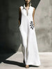 Women's Cotton Linen Mandarin Collar Maxi Dress – Graphic Print with Pockets by FitiqueFit