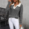 🧶 Women’s Lapel V-Neck Color-Block Long-Sleeve Pullover Sweater by FitiqueFit