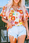 Multicolor Floral Print V Neck Half Sleeve Blouse