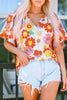 Multicolor Floral Print V Neck Half Sleeve Blouse
