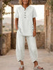 Women's Lapel Button-Up Top & Pants Two-Piece Set – Three-Quarter Sleeve by FitiqueFit