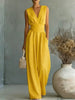 Women's Elegant V-Neck Sleeveless Jumpsuit – Waist-Cinching Straight Leg by FitiqueFit