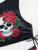 Bikini Skull Print Hollow-Out 2 Piece Swimsuit for Women – Sexy Lace-Up Floral Tie Bathing Suit with Crew Neck – High Stretch Halloween Inspired Bikini Set for Beach Party, Festival, and Summer Vacation by Stevvex