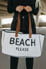 White BEACH PLEASE Print Large Canvas Tote Bag