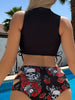 Bikini Skull Print Hollow-Out 2 Piece Swimsuit for Women – Sexy Lace-Up Floral Tie Bathing Suit with Crew Neck – High Stretch Halloween Inspired Bikini Set for Beach Party, Festival, and Summer Vacation by Stevvex