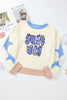 Beige Game Day Graphic Starry Patched Sleeve Contrast Trim Casual Sweatshirt by Wild and Free Boutique