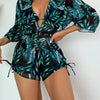 Island Bloom 3-Piece Bikini Set for Women – Tropical Leaf Print Fluttering Swimwear with Flattering Halter Neck Top High Waist Bottoms & Adjustable Drawstring Cover Up – Perfect for Koningsdag Celebrations & Summer Adventures by Stevvex