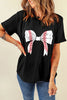 Black Baseball Bowknot Graphic Casual Tee by Wild and Free Boutique