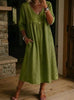 Women's Linen Cotton V-Neck Dress – Lace Trim, Loose Fit, 7 Colors by FitiqueFit
