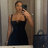 Women’s Solid-Colored Bustier Slit Lace-Up Casual Dress by FitiqueFit