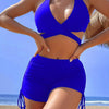 Coastal Curve Halter Bikini Set for Women – V-Neck Crisscross Drawstring Swimsuit with Chic Ring Detail & High-Waisted Boxer Shorts for Summer – Sleek Two-Piece Nylon Swimwear for Women’s Beach & Poolside Style by Stevvex