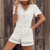 Boho Chic Lace Detail Outfit V-Neck Short Sleeve Summer Set by FitiqueFit