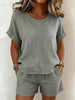 Solid-Color T-Shirt & Shorts Set – Cotton Linen, 10 Colors by FitiqueFit