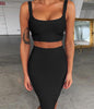 Solid Color Sling U-neck Short Top High Waist Slim Hip Skirt Bandage Skirt Suit