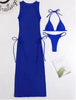 Women's Solid Color Three-Piece Bikini Set with Maxi Dress Cover-Up by FitiqueFit