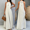 Women's Ice Silk Crinkle Sleeveless Swing Maxi Dress by FitiqueFit