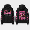 Unisex Pink Breast Cancer Awareness Horror Print Hoodie – Scary Movie Character Graphic Pullover, Halloween Pink Ribbon Support Sweatshirt