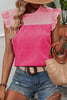 Orange Colorblock Splicing Pleated Ruffle Trim Blouse
