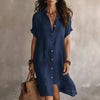 Women's Buttoned Midi Shirt Dress – Short Sleeve Cotton Linen by FitiqueFit