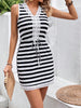Tied Striped V-Neck Sleeveless Mini Dress