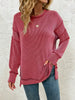 Side Slit Round Neck Sweatshirt by Wild and Free Boutique