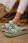 Beige Suede Buckle Decor Corky Platform Sandals