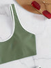Bikini Scoop Neck Contrast Trim 2 Piece Swimsuit for Women – High Stretch Casual Bikini Set with Scallop Edge Detail and Matching Swim Briefs – Stylish Solid Color Swimwear for Beach Days Pool Lounging and Summer Vacations by Stevvex