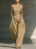 Women's Loose Sleeveless Off-Shoulder Belted Wide-Leg Jumpsuit by FitiqueFit