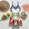 European and American-Style Tropical Print V-Neck Slip Dress by FitiqueFit