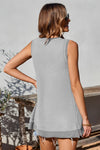 Black Scoop Neck Waffle Knit Splicing Flowy Vest