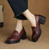 Women’s Vintage Chunky Heel Leather Shoes – Retro Style by FitiqueFit