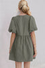 Elegant Ruched Puff Sleeve Mini Dress Vintage Bow Detail Cute Short Dress for Women by Stevvex