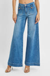 RISEN Plus Size Mid Rise Wide Leg Jeans With Patch Pockets