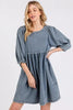 Washed Round Neck Puff Sleeve Denim Dress – Casual, Vintage-Inspired, Comfortable & Chic, Effortlessly Stylish, Classic Denim Dress by Stevvex
