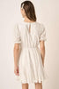 Eyelet Round Neck Puff Sleeve Mini Dress–Cute, Elegant, Feminine and Chic Mini Dress with Romantic Puff Sleeves and Delicate Eyelet Design by Stevvex