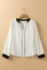 White Colorblock Edge Long Sleeve V Neck Textured Blouse by Wild and Free Boutique