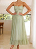 Vintage Ruffled Hem Midi Dress With Tied And Ruched Detail Elegant Feminine Girls Dress by Stevvex