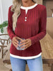 Ribbed Knit Long Sleeve Henley T-Shirt by Simply Love