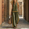 Women’s Contrast Color Sleeveless Vest and Wide-Leg Pants Set by FitiqueFit