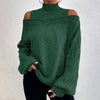 Women's Cold Shoulder Sweater - High Neck Cut Out Pullover Long Sleeve by FitiqueFit