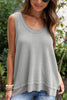 Black Scoop Neck Waffle Knit Splicing Flowy Vest