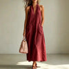Cotton Halterneck Sleeveless Deep V-Neck Loose Straight-Line Dress by FitiqueFit
