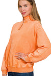 Zenana Acid Wash Fleece Half Zip Pullover Sweatshirt
